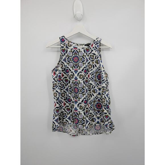 Ann Taylor Factory Linen Blend Tank Button Back Women's Small Beach Floral - Picture 1 of 7